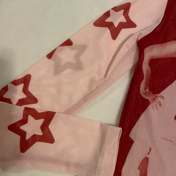 Spice Girls Y2K Graphic Long Sleeve Mesh Crop Top - Red and Pink - Picture 4 of 6